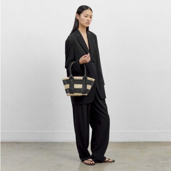 Mini Santorini Raffia & Leather Basket Bag- Coral NWT - Picture 5 of 6